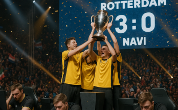 Team Vitality celebrate a 3-0 sweep over NAVI on the BLAST Open Rotterdam stage,