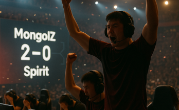 The MongolZ celebrate a 2-0 upset over Team Spirit on the Rotterdam CS2 stage