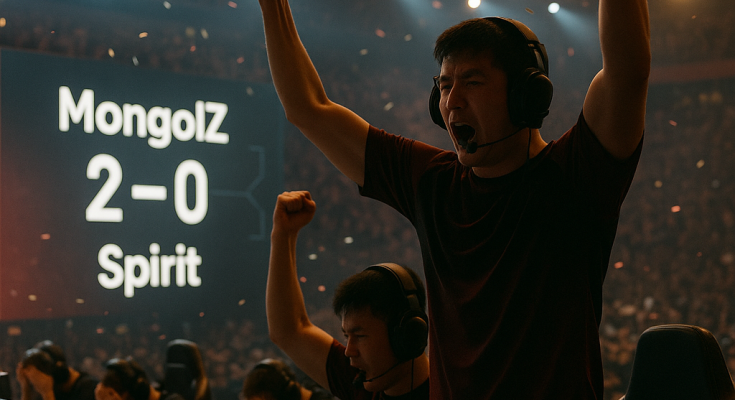 The MongolZ celebrate a 2-0 upset over Team Spirit on the Rotterdam CS2 stage
